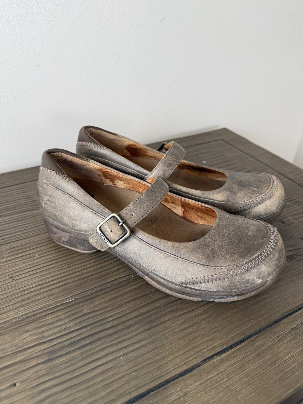 Dansko Mary Jane Clogs Womens EU 40 Sz 9 Gray Green Leather Comfort Shoes